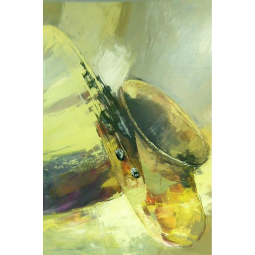 40 - Unknown (20th century), Saxophone, oil on canvas, 100cm x 100cm