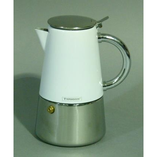 78 - Typhoon, a white enamel and stainless steel coffee percolator with disc cover and hoop handle, 17cm ... 