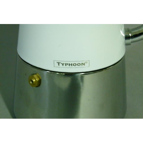 78 - Typhoon, a white enamel and stainless steel coffee percolator with disc cover and hoop handle, 17cm ... 