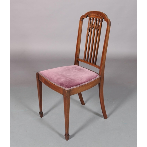 97 - An Edward VII mahogany single chair inlaid with boxwood stringing, having an arched top rail above a... 