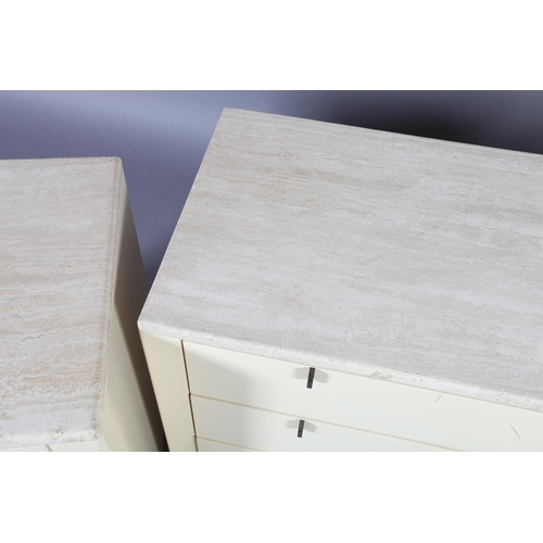 109 - A pair of Interlubke marble top cream melamine veneered chests of four drawers, together with a larg... 