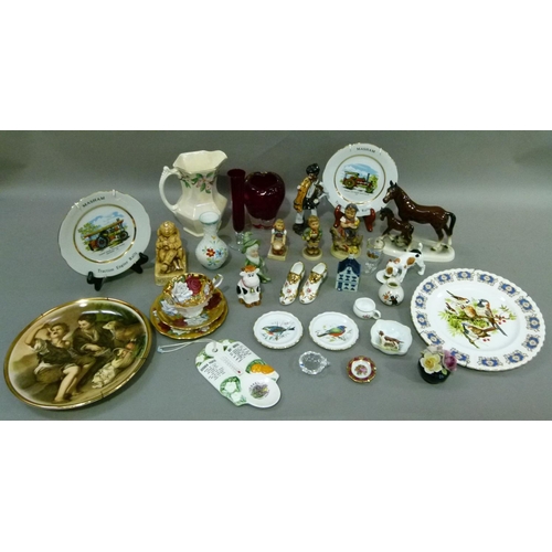 177 - A horse and foal group, Royal Doulton terrier, three Hummel figures, ornamental shoes, a Ringtons Ma... 