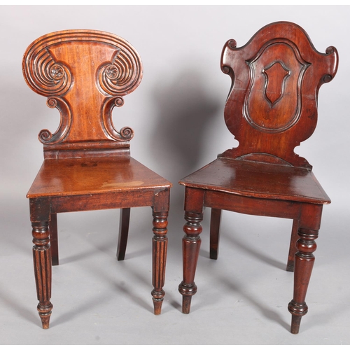 101 - A Victorian mahogany hall chair with panelled cartouche shaped back, the serpentine bordered seat ab... 