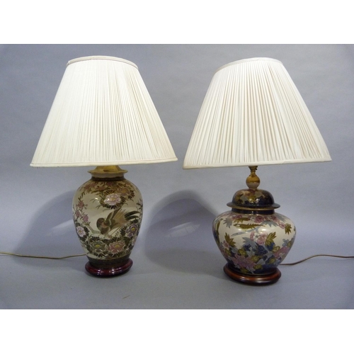 103 - Two pottery table lamps with pleated silk shades