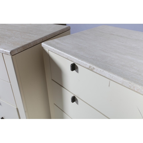 109 - A pair of Interlubke marble top cream melamine veneered chests of four drawers, together with a larg... 