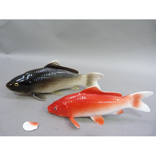 22 - A Noritake bone china figure of a carp 13.5cm long; together with another similar, the latter with o... 