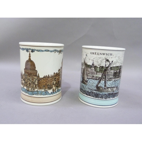 3 - A pair of limited edition Shand Kydd pottery mugs, printed with a view of Greenwich and of St Pauls,... 