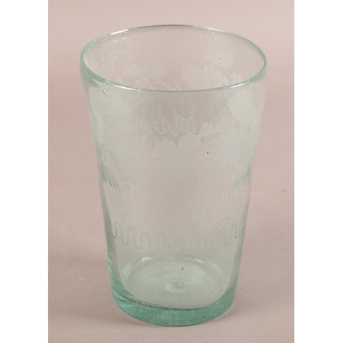 33 - A 19th century soda glass vase of tapered cylindrical 'bucket' form, the body wheel engraved with ba... 