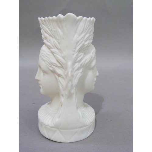 4 - A 19th Century Parian double headed mug moulded as a female with long flowing tresses and a crown of... 