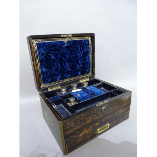 1 - A C19th coromandel dressing and jewel box, having a brass cartouche, interior inset with a mirror, l... 