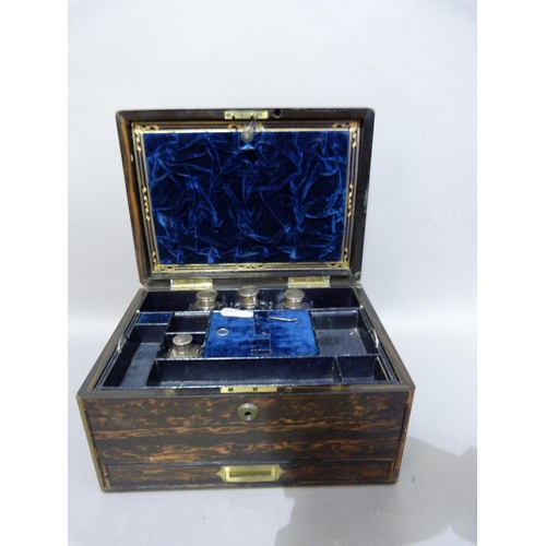 1 - A C19th coromandel dressing and jewel box, having a brass cartouche, interior inset with a mirror, l... 