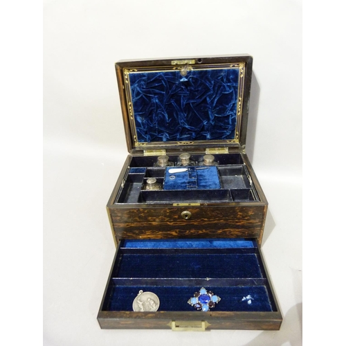 1 - A C19th coromandel dressing and jewel box, having a brass cartouche, interior inset with a mirror, l... 