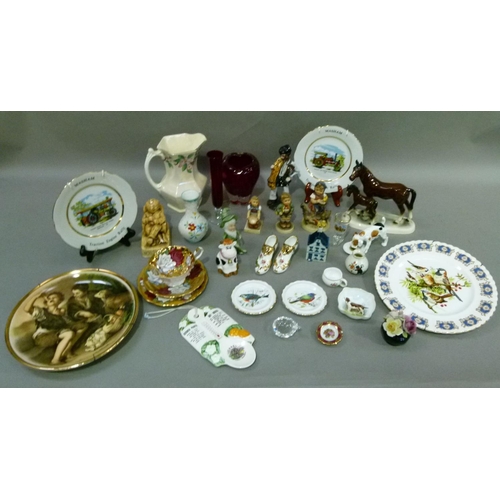 177 - A horse and foal group, Royal Doulton terrier, three Hummel figures, ornamental shoes, a Ringtons Ma... 