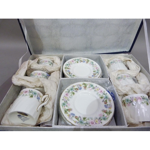 194 - Aynsley china set of six coffee cans and saucers, Will Tudor design, in original box