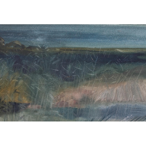 214 - Wood, David, (1937-2020), evening estuary, on canvas, signed to lower right, 50.5cm x 40cm