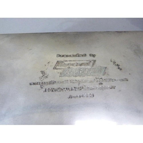 239 - A silver cigarette box with engine turned cover, London 1937, 14cm wide, together with another Londo... 
