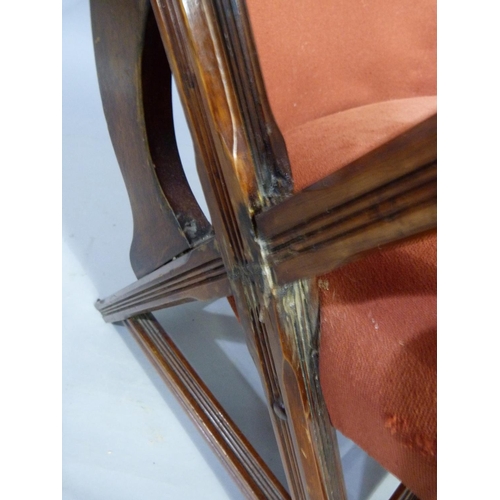 280 - A 19th century and later chair with moulded frame upholstered back and pad seat