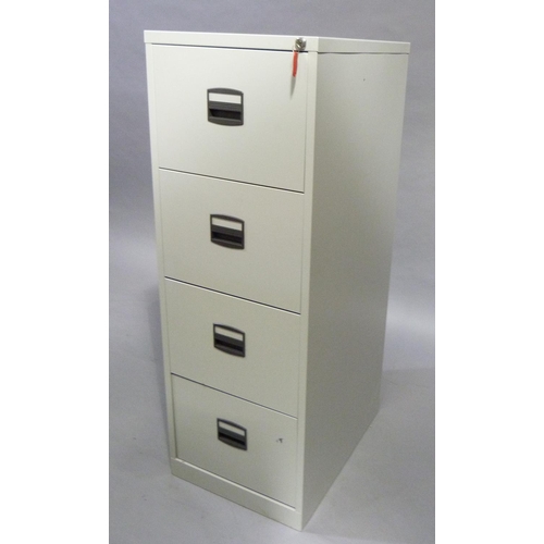 307 - A four drawer grey metal filing cabinet with key