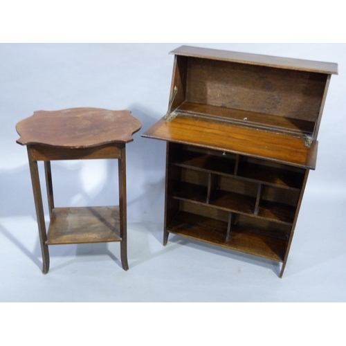 309 - A 1930'S oak secretaire bookshelf, together with a mahogany window table with undertier