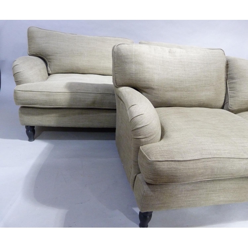 314 - A three seater and two seater sofa upholstered in grey flat weave fabric, back and seat cushions, on... 