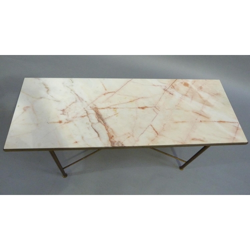 315 - A gilt metal rectangular coffee table with inset  cream marble top, 113cm Long x 42cm W x 44cm H