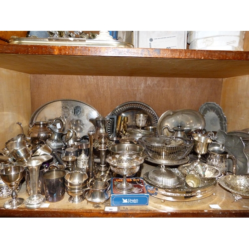 90 - A large quantity of silver plated ware to include part tea services, goblets, hot water jugs, trays,... 