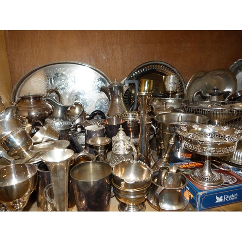 90 - A large quantity of silver plated ware to include part tea services, goblets, hot water jugs, trays,... 