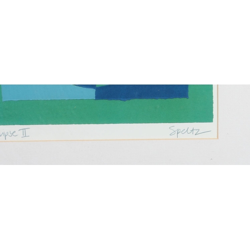 159 - Roy Speltz (American b.1948), Eclipse II, green and blue abstract silk screen, signed and titled in ... 