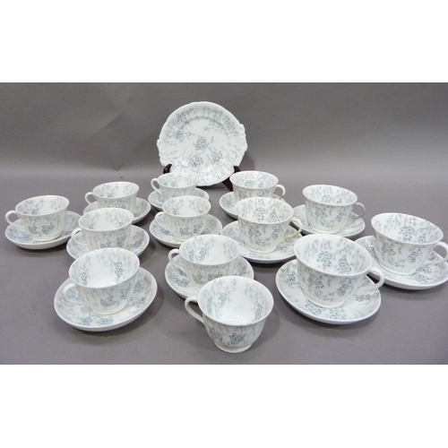 161 - A Victorian china tea service printed in grey with pendant leaf fronds comprising nine afternoon tea... 