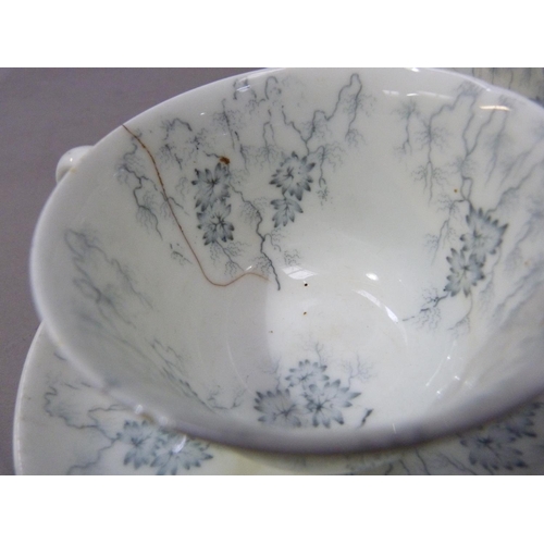 161 - A Victorian china tea service printed in grey with pendant leaf fronds comprising nine afternoon tea... 