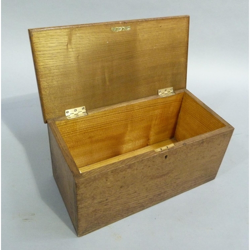 341 - An oak box, rectangular, the top covered with carpet, 47 W x 25 D x 24cm H