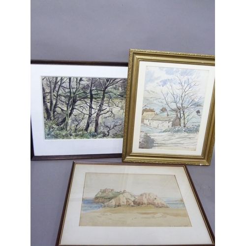 251 - Edward J Rawlins trees at Knaresborough, Yorkshire farmstead and coastal landscape watercolour each ... 