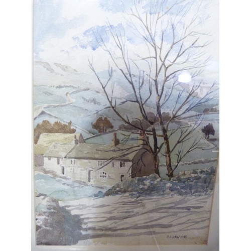 251 - Edward J Rawlins trees at Knaresborough, Yorkshire farmstead and coastal landscape watercolour each ... 