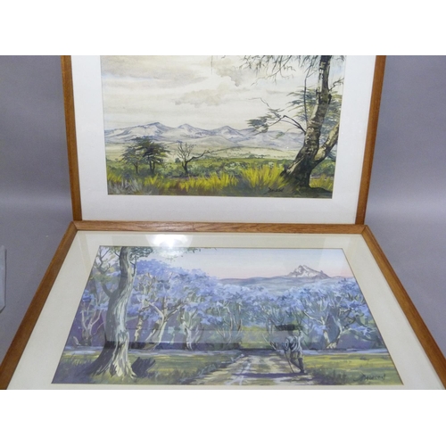 253 - J Dawson African landscape, a pair, watercolour, signed to lower left, 14.5cm x 57cm