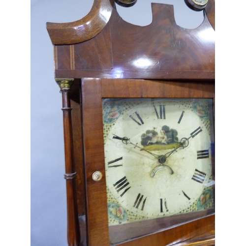 327 - A C19th oak and mahogany banded longcase clock having a broken swan neck pediment above a square pai... 