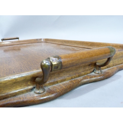 53 - An Edwardian oak and brass two handled tray 67cm over handle x 42cm