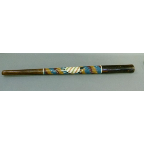 64 - An Australian didgeridoo, the centre section of painted turtle decoration