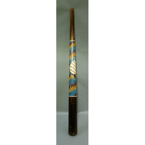 64 - An Australian didgeridoo, the centre section of painted turtle decoration