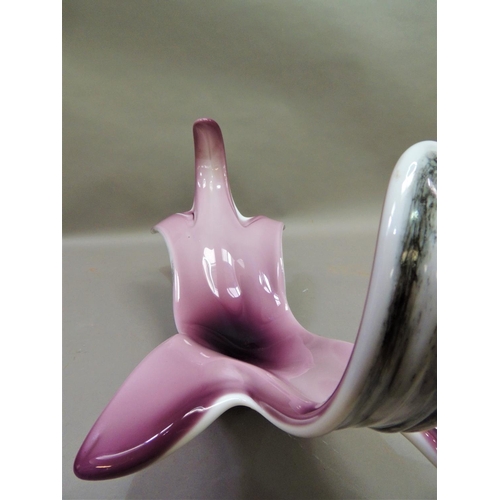 1 - A vintage glass dish in Murano style with free form bowl with over sailing ends the underside with f... 