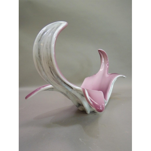 1 - A vintage glass dish in Murano style with free form bowl with over sailing ends the underside with f... 