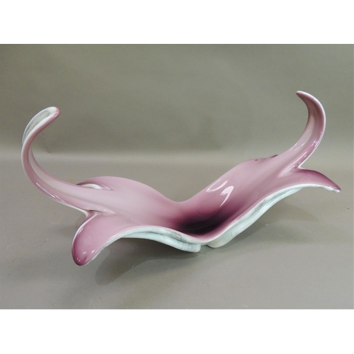 1 - A vintage glass dish in Murano style with free form bowl with over sailing ends the underside with f... 