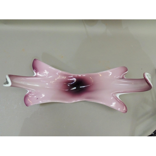 1 - A vintage glass dish in Murano style with free form bowl with over sailing ends the underside with f... 