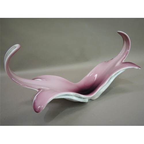1 - A vintage glass dish in Murano style with free form bowl with over sailing ends the underside with f... 