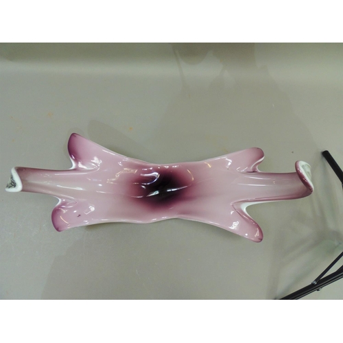 1 - A vintage glass dish in Murano style with free form bowl with over sailing ends the underside with f... 