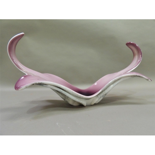 1 - A vintage glass dish in Murano style with free form bowl with over sailing ends the underside with f... 