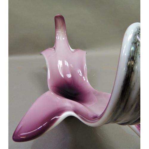 1 - A vintage glass dish in Murano style with free form bowl with over sailing ends the underside with f... 