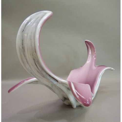 1 - A vintage glass dish in Murano style with free form bowl with over sailing ends the underside with f... 