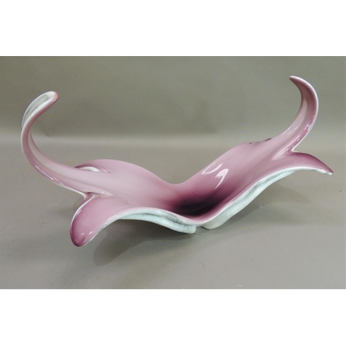 1 - A vintage glass dish in Murano style with free form bowl with over sailing ends the underside with f... 
