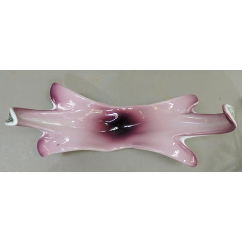1 - A vintage glass dish in Murano style with free form bowl with over sailing ends the underside with f... 