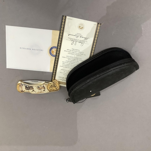 17 - A ten point buck collector knife by Franklin Mint, stainless steel blade, gilt metal frame cast with... 
